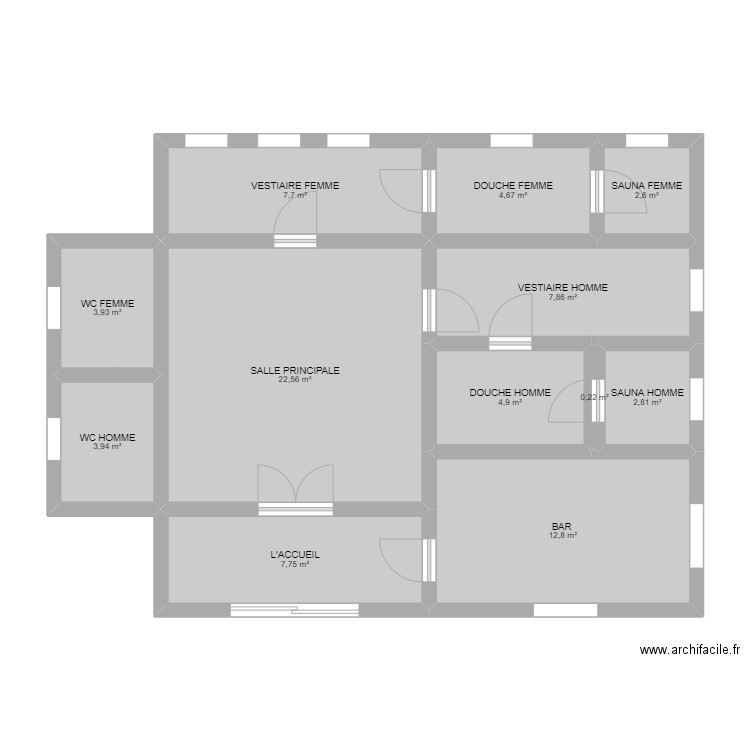 Plan de salle de sport. Plan de 12 pièces et 82 m2