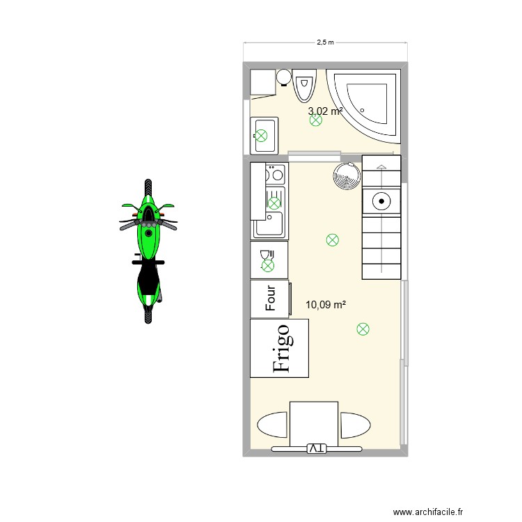 rez de chausser tiny house. Plan de 2 pièces et 13 m2