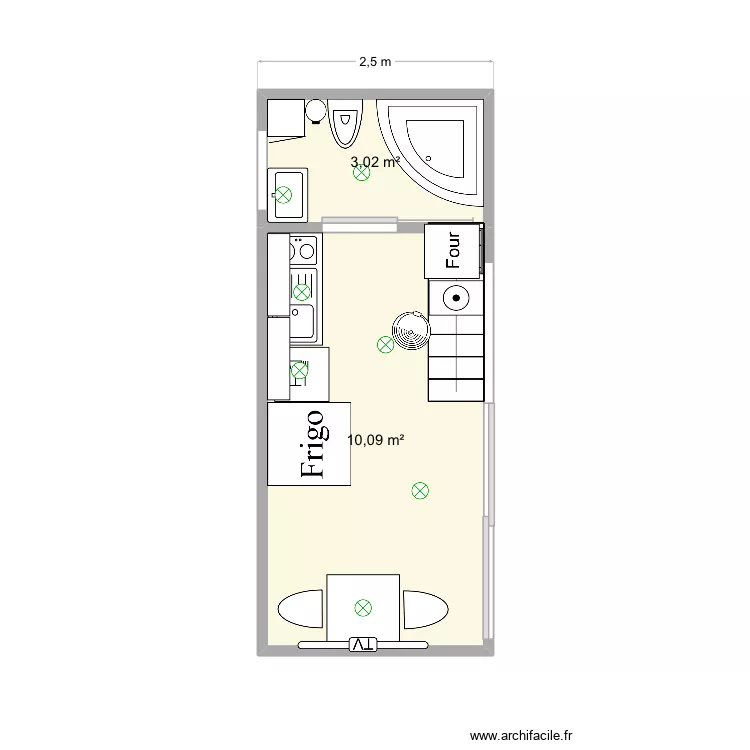 rez de chausser tiny house. Plan de 2 pièces et 13 m²