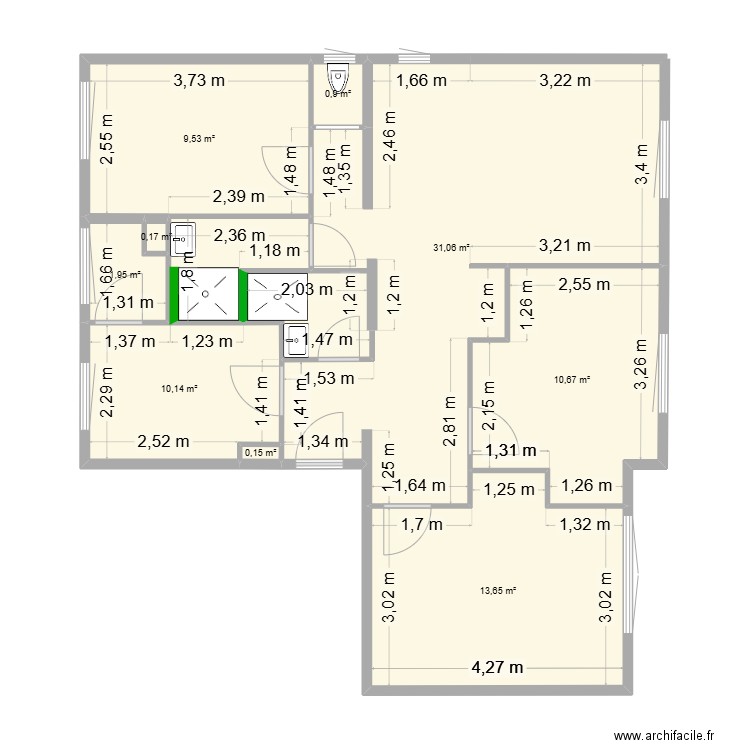 la grange 129. Plan de 9 pièces et 78 m2