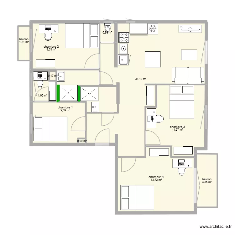 la grange 129. Plan de 11  et 83 m²