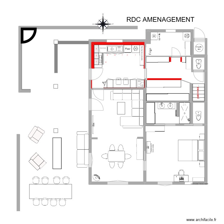 RdC AMENAGEMENT cuisine d'été. Plan de 3 pièces et 53 m2