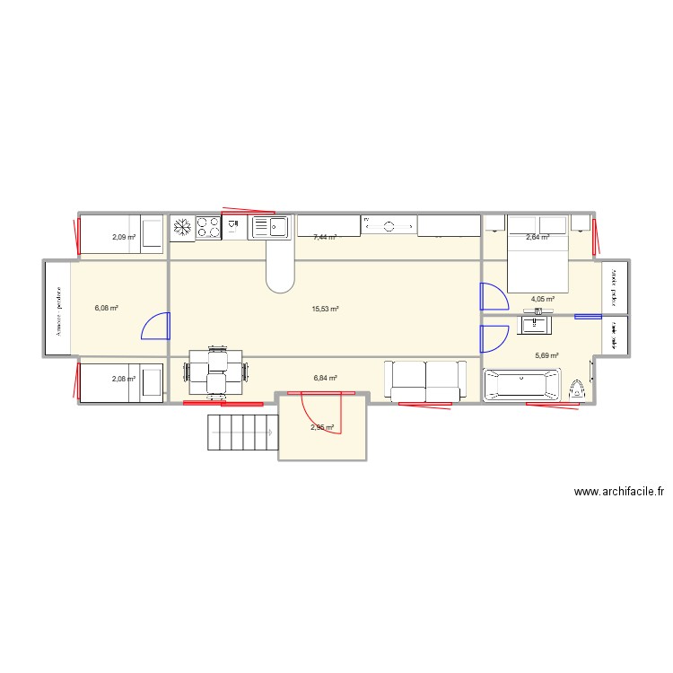 caravane 2. Plan de 10 pièces et 55 m2