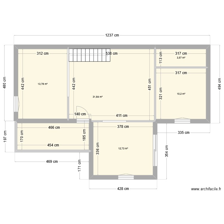 st cyp. Plan de 5 pièces et 72 m2