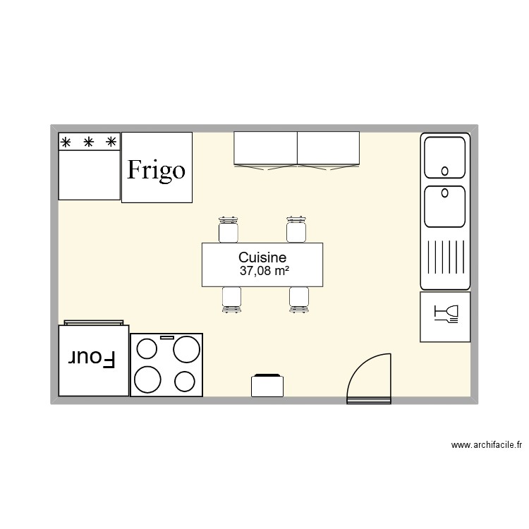 Plan cuisine. Plan de 1 pièce et 37 m2