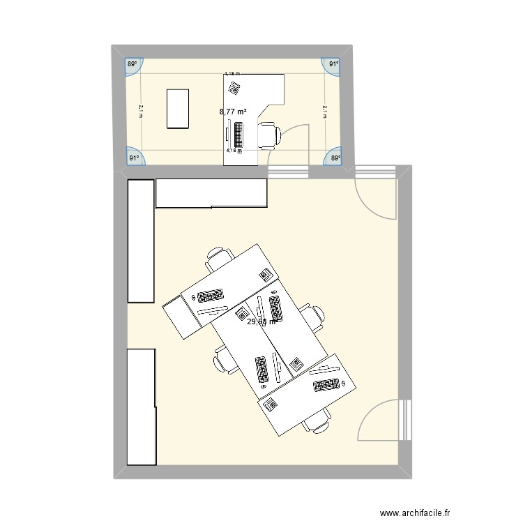 aménagement bureau RH TEST1. Plan de 2 pièces et 38 m2