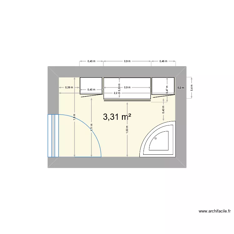 5eme stanza V3. Plan de 1  et 3 m²