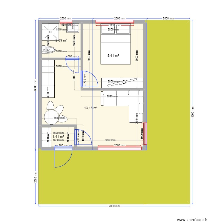 30 Мурманск. Plan de 5 pièces et 52 m2