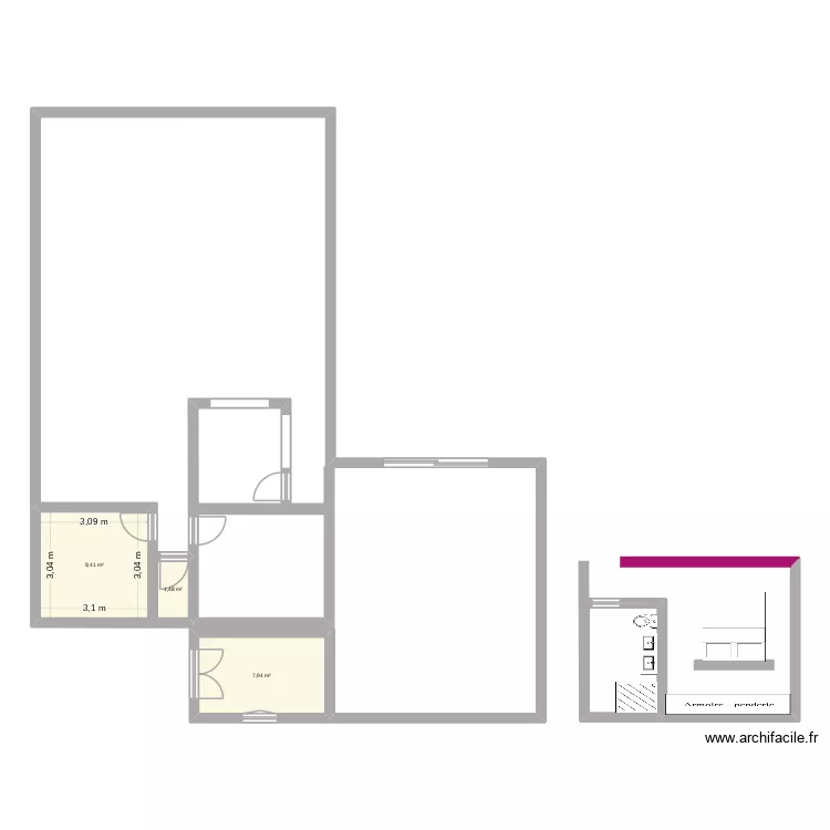 extension cot&eacute; potager. Plan de 3  et 19 m²