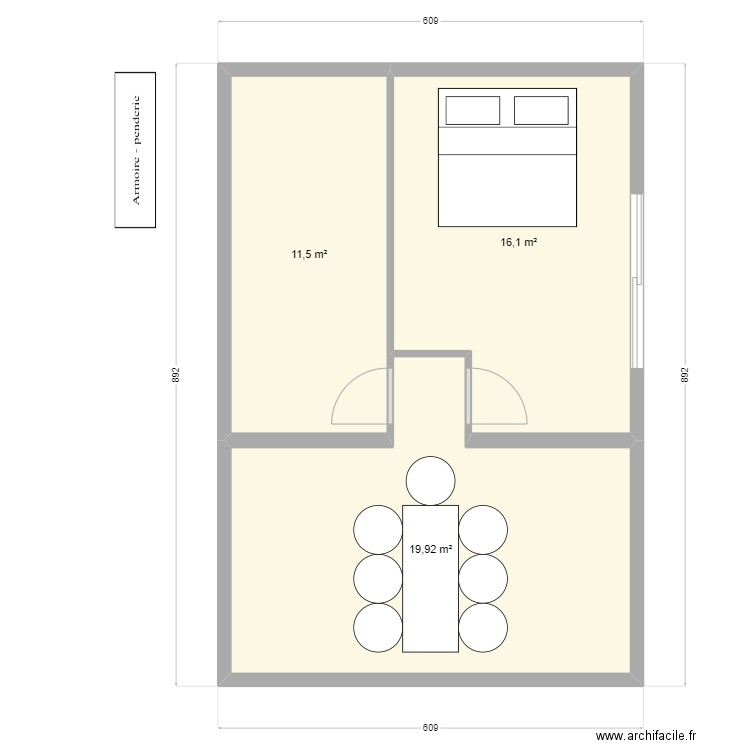 romain. Plan de 3 pièces et 48 m2