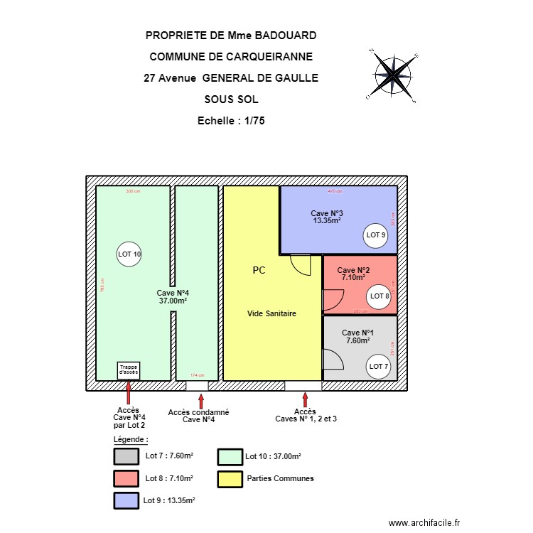 BADOUARD SOUS SOL. Plan de 10 pièces et 95 m2