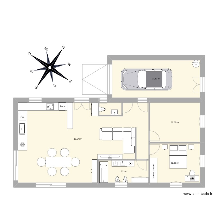 St Jean de Fos. Plan de 5 pièces et 112 m2