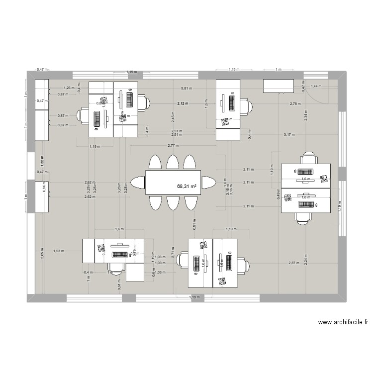 plan 2. Plan de 1 pièce et 68 m2