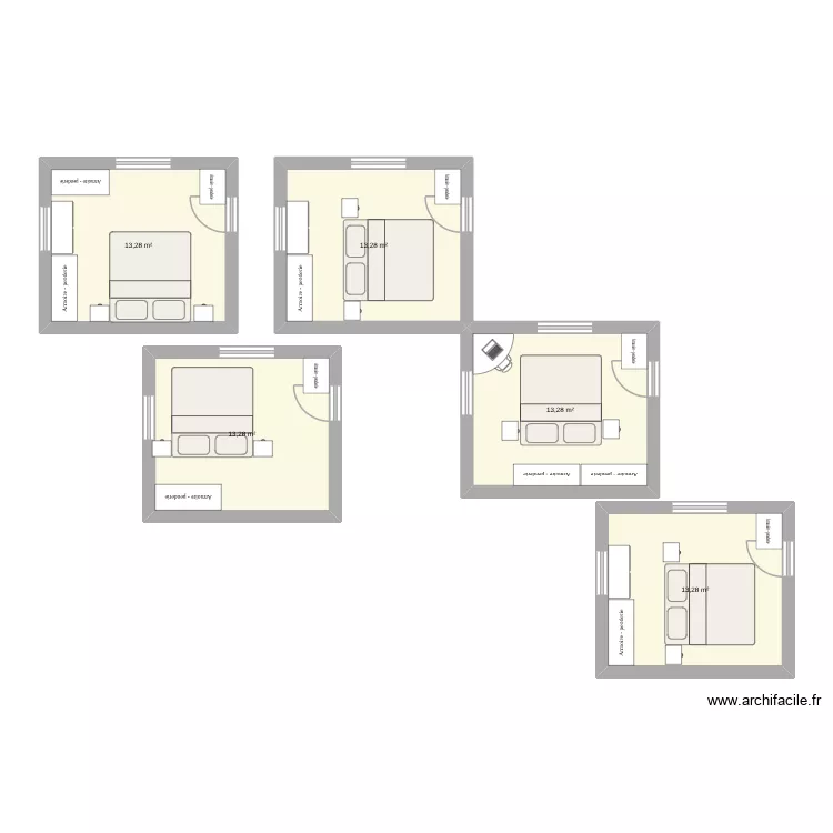 chambre. Plan de 5  et 66 m²
