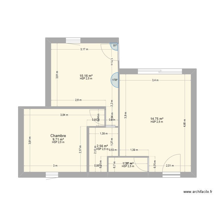 Brianne appartement WC nv avril 2025. Plan de 5 pièces et 38 m2