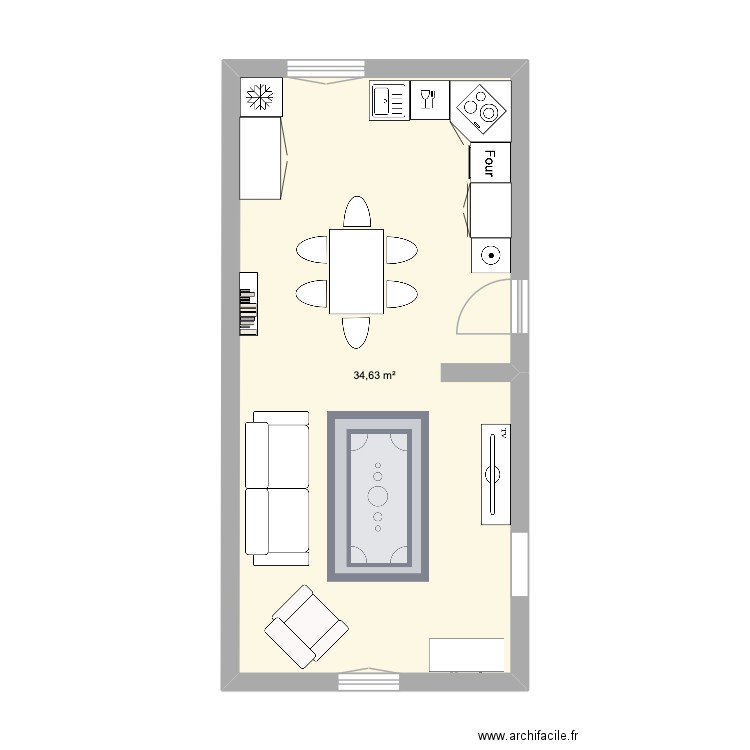 Piece à vivre. Plan de 1 pièce et 35 m2