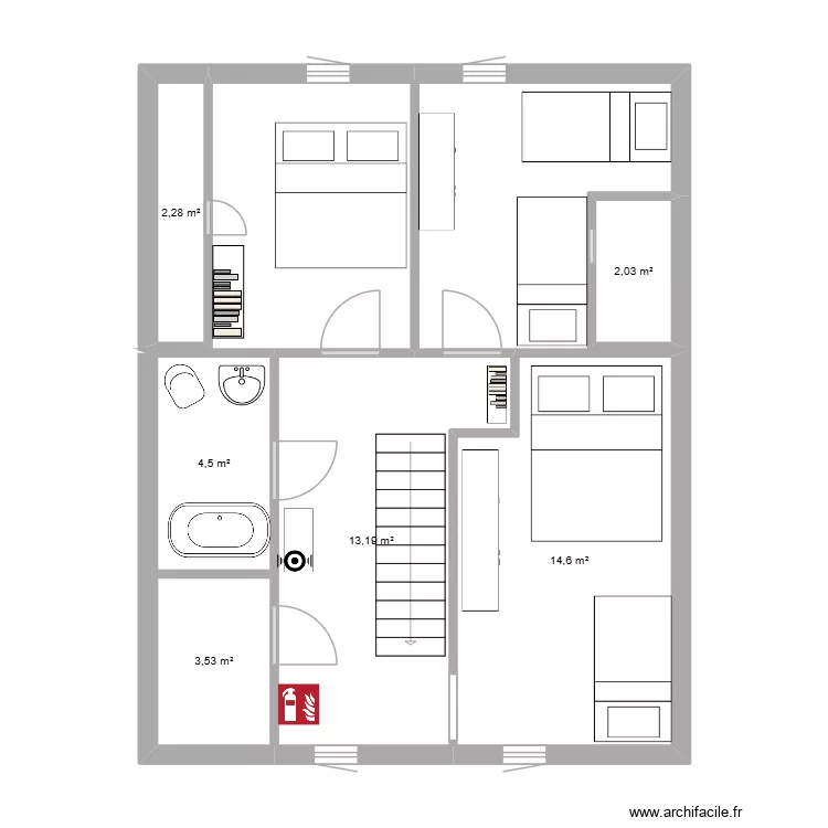 2&egrave;me &eacute;tage. Plan de 6  et 40 m²