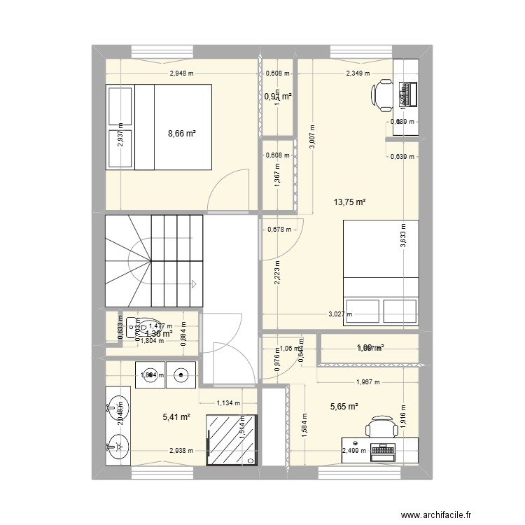 Lagny Etage V1. Plan de 9 pièces et 38 m2