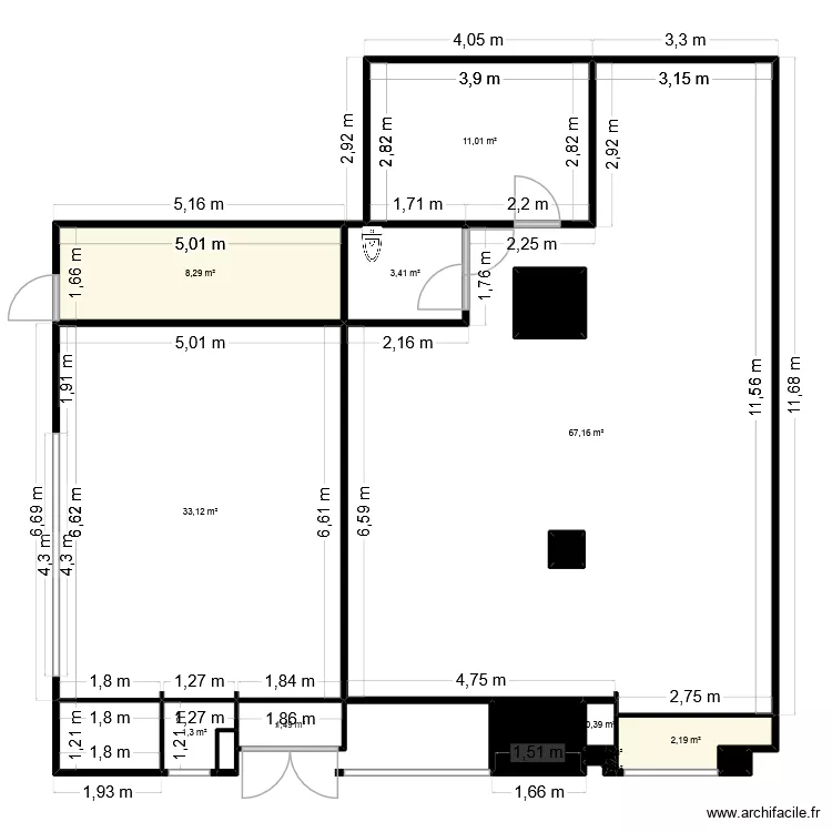Plan avant travaux the cosy corner1. Plan de 19  et 136 m²