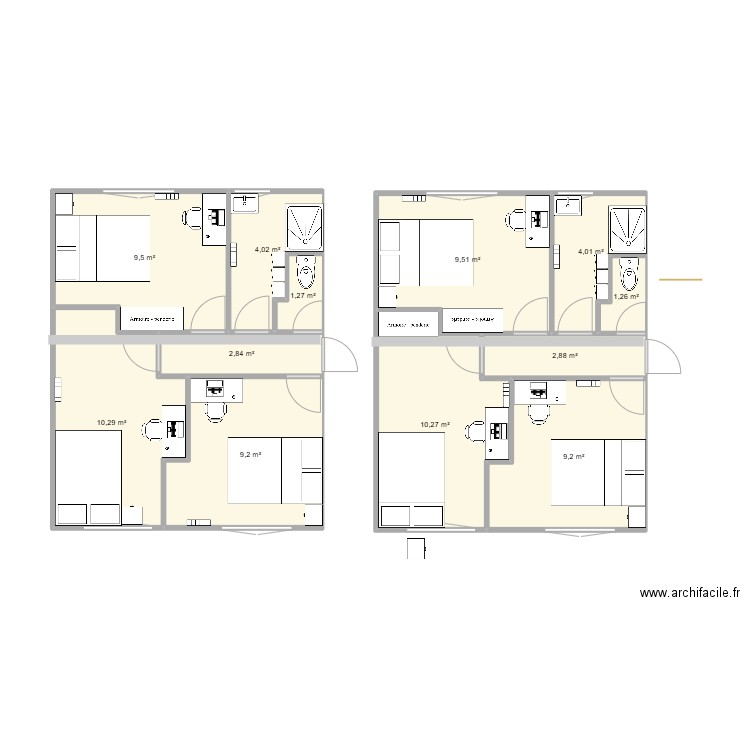 Apt cité de l'hers - chambre. Plan de 12 pièces et 74 m2