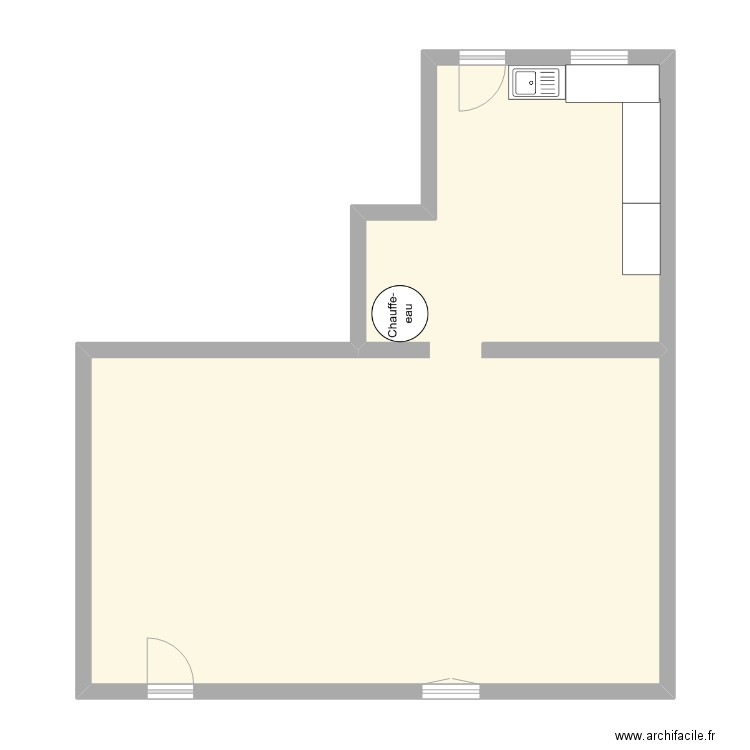 Salon et cuisine. Plan de 1 pièce et 77 m2