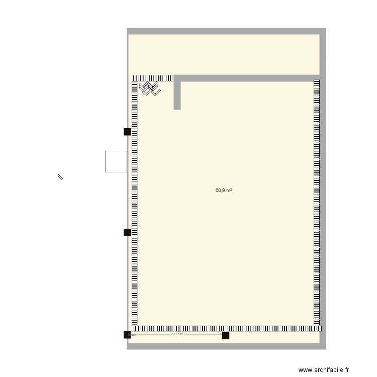 PoolHouse carrelage. Plan de 1 pièce et 61 m2