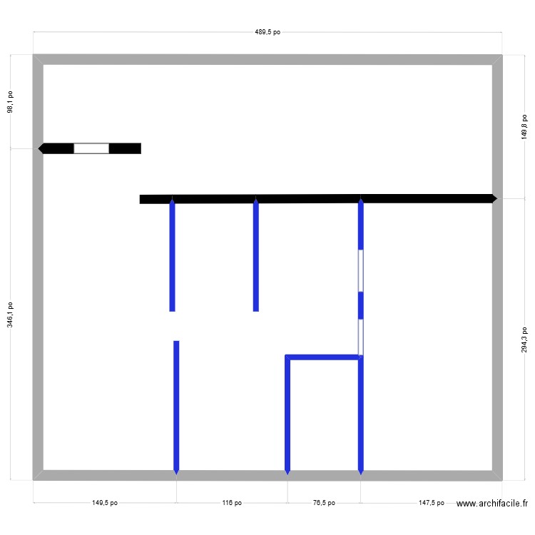 plan 90 premier jet murs porteurs. Plan de 3 pièces et 124 m2