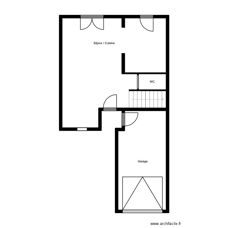 COFFIN - RDC. Plan de 3 pièces et 53 m2