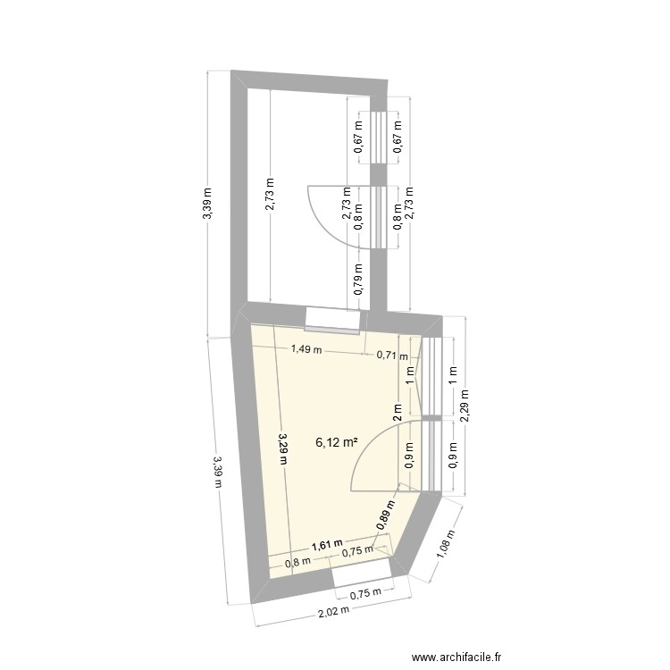 sdb studio2. Plan de 1 pièce et 6 m2
