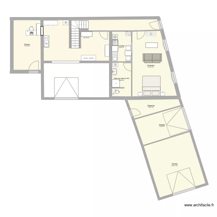 Plan maison Bailleul sous sol. Plan de 6  et 91 m²