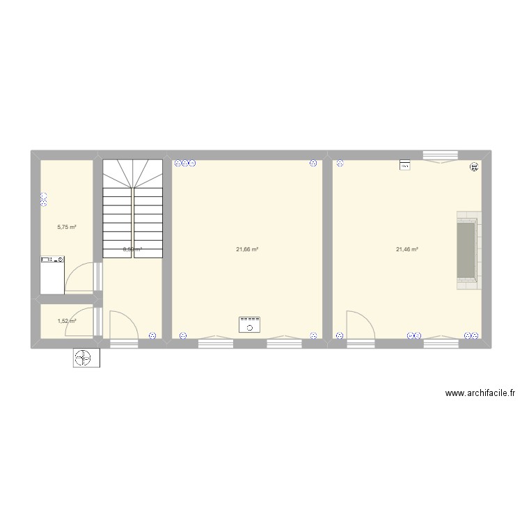 Maison. Plan de 5 pièces et 59 m2