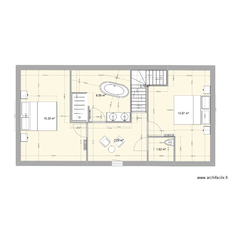 Manon Etage. Plan de 6 pièces et 50 m2