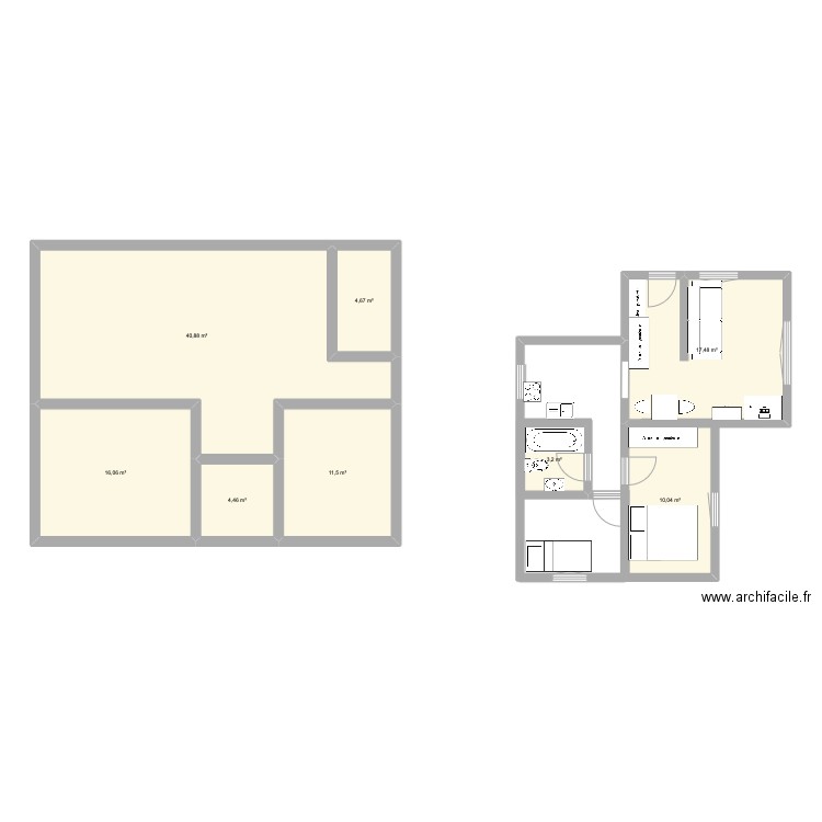 Kabane. Plan de 8 pièces et 108 m2