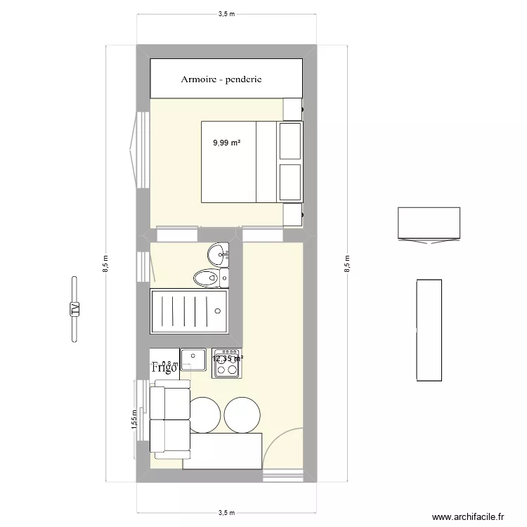 agrandissement 3. Plan de 2  et 22 m²