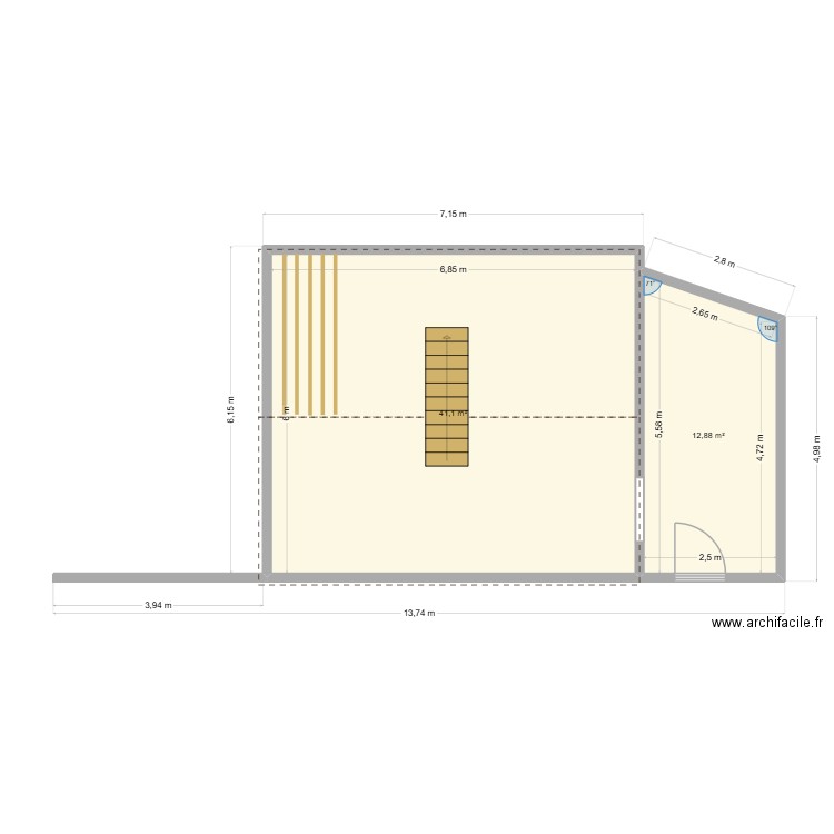garage. Plan de 2 pièces et 54 m2