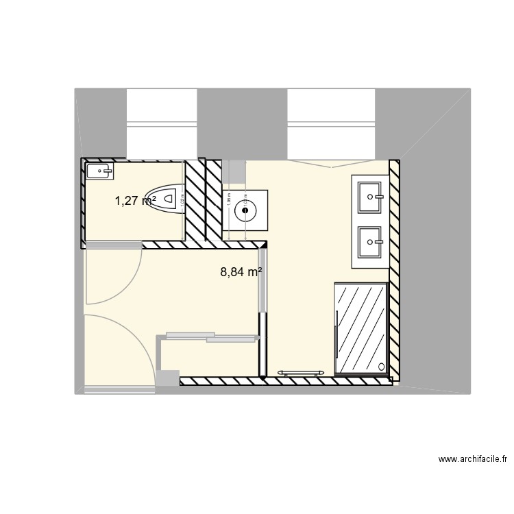 Arba SDB1 Zoom. Plan de 2 pièces et 13 m2
