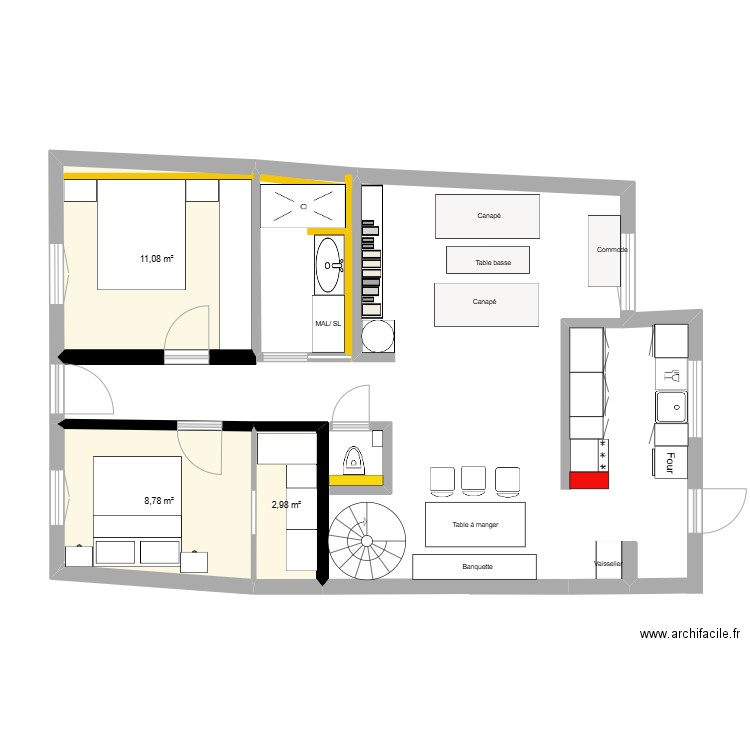Maison 6eme version plan. Plan de 3 pièces et 23 m2