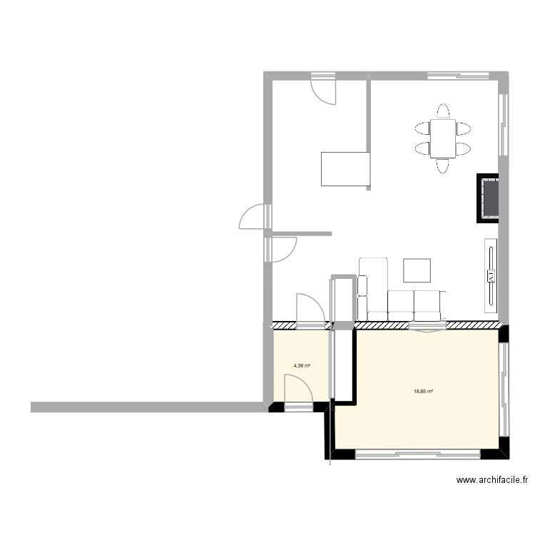 maison. Plan de 2 pièces et 23 m2