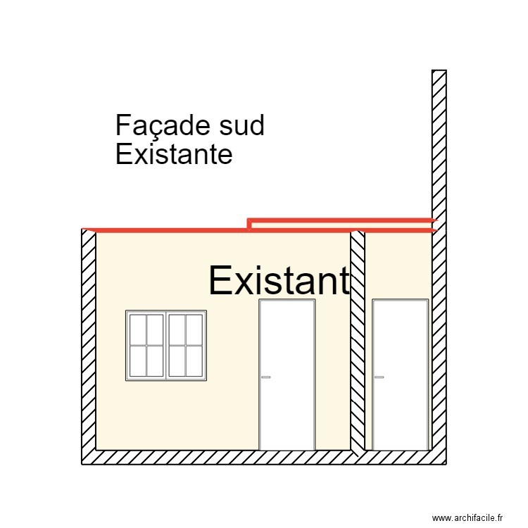 Façade sud existante extention de garage. Plan de 3 pièces et 14 m2