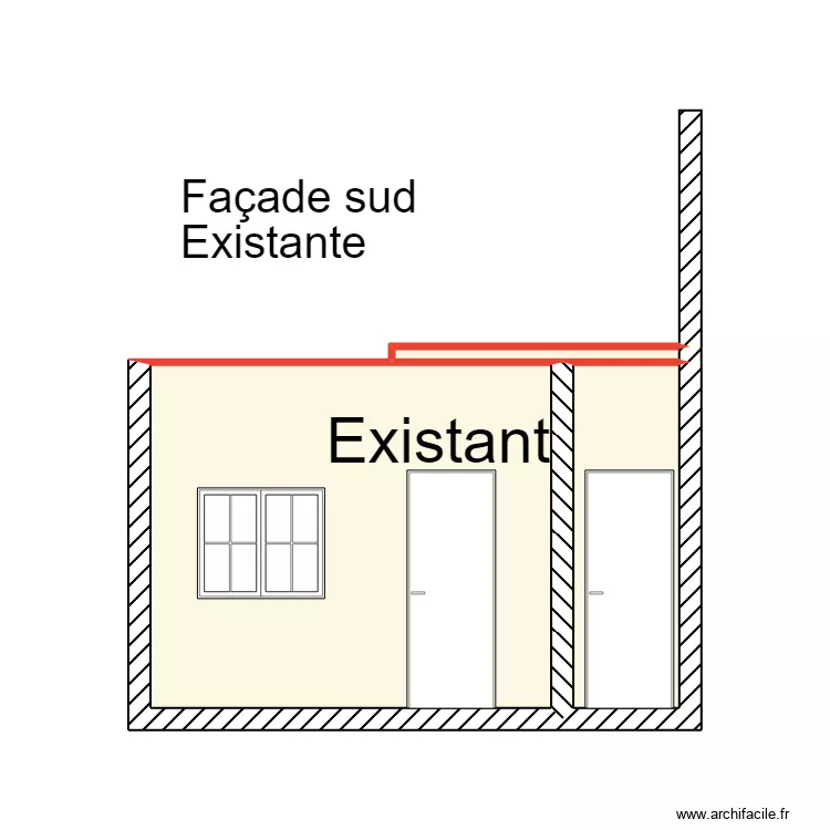 Fa&ccedil;ade sud existante extention de garage. Plan de 