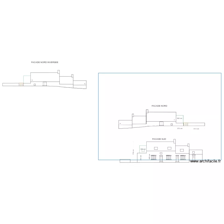 Plan vue facades et toitures apr&egrave;s travaux. Plan de 