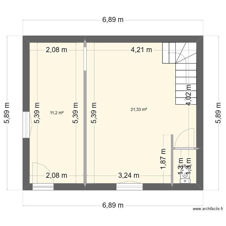 logement. Plan de 3 pièces et 34 m2