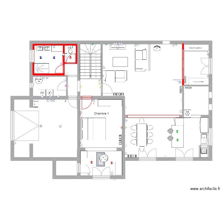 MOREAU RDC Elec rev 1. Plan de 15 pièces et 133 m2