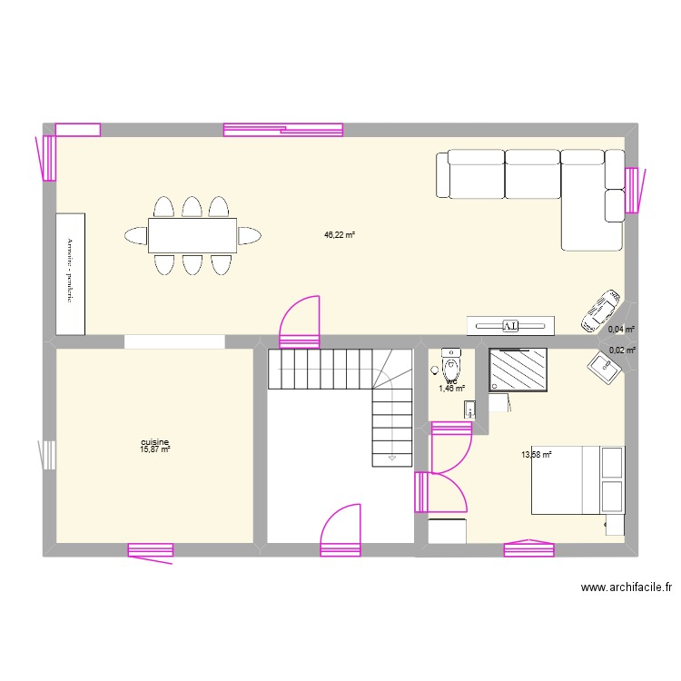 plan rez de choser. Plan de 6 pièces et 77 m2