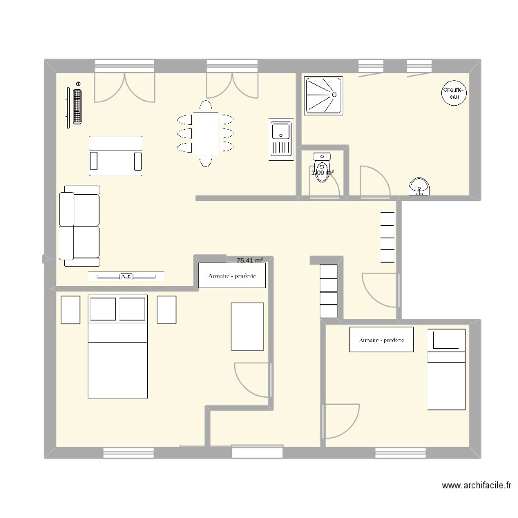 drancy. Plan de 2 pièces et 77 m2