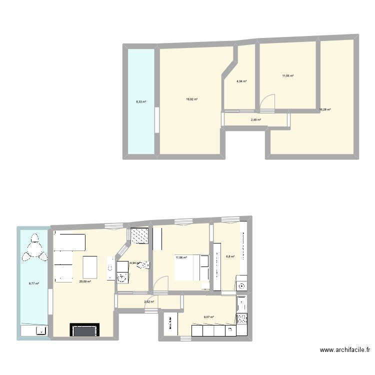 Appart. Plan de 13 pièces et 126 m2
