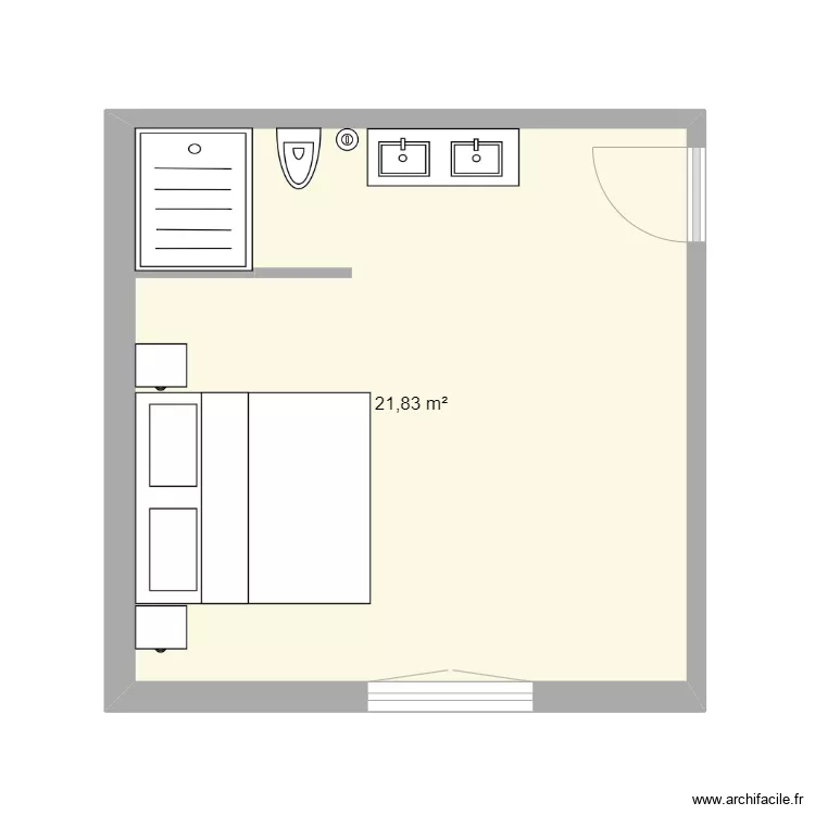 chambre/sdb ouverte. Plan de 