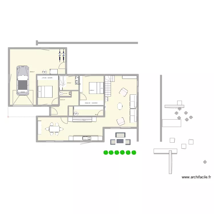 habitation 1 ch. Plan de 6  et 143 m²
