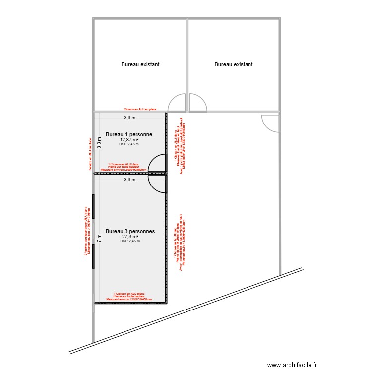 Cloison Regulus Bat 346. Plan de 4 pièces et 91 m2