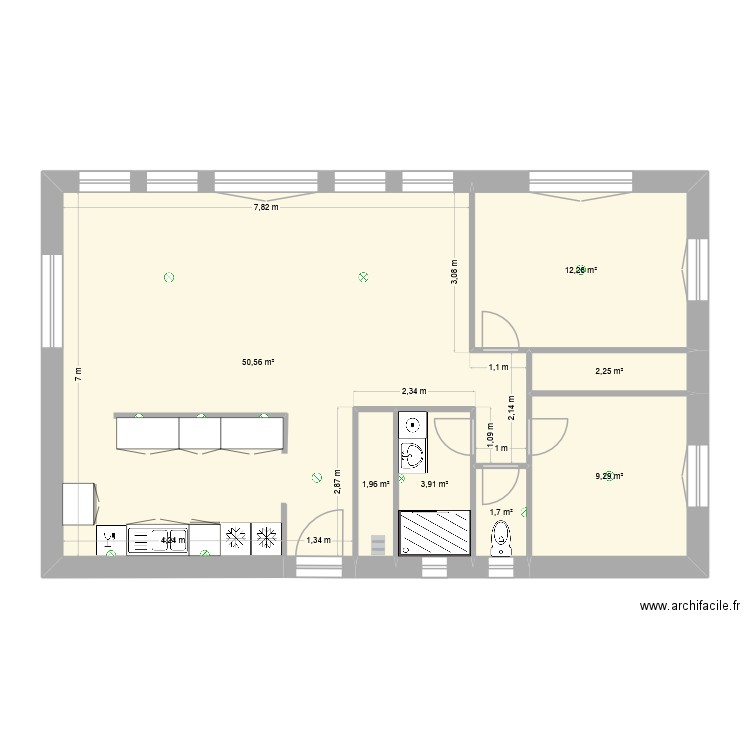Monplaisir. Plan de 7 pièces et 82 m2
